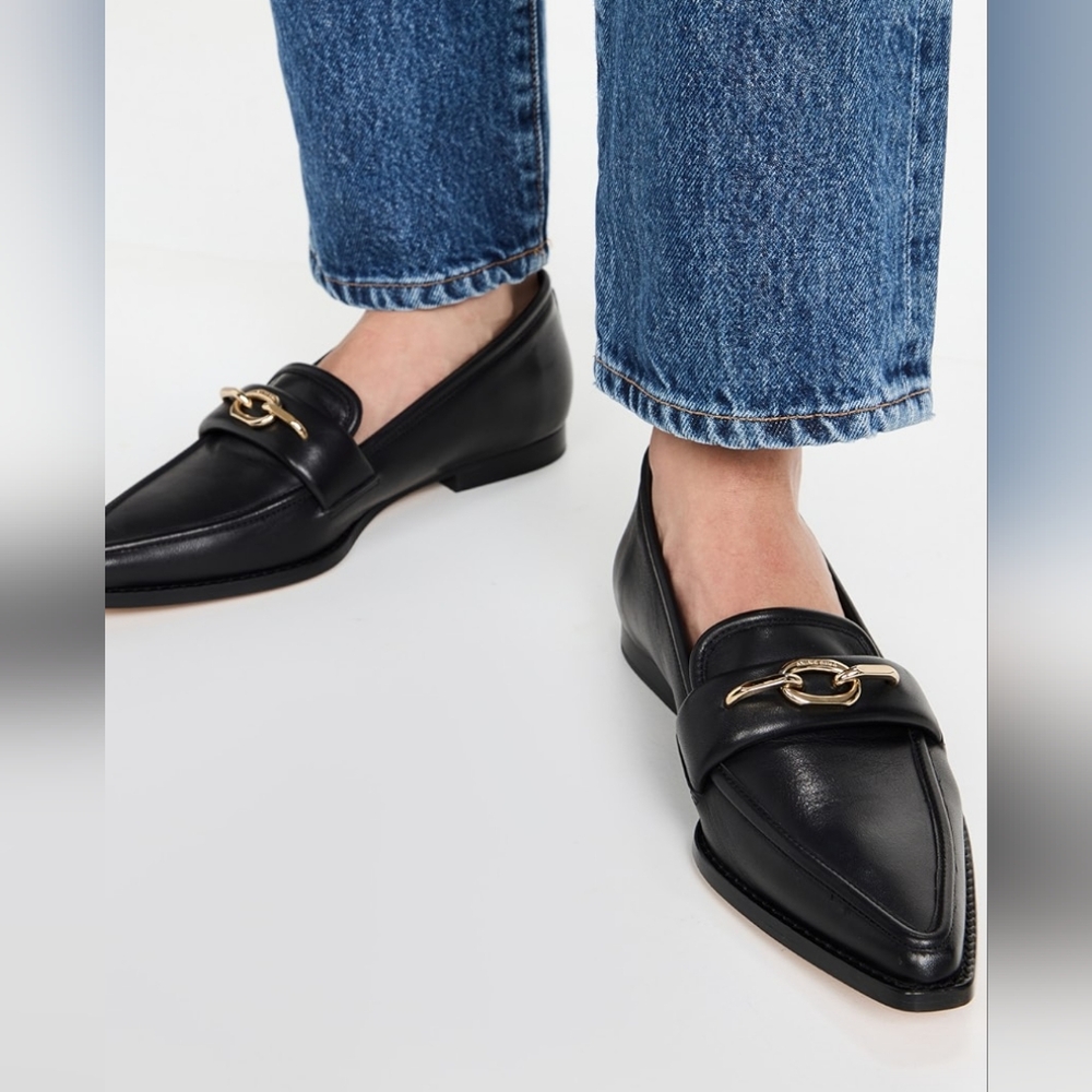 anine bing selma loafer 40 black with gold hardware